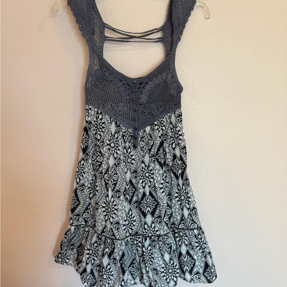 Free People Black and Cream Patterned Dress